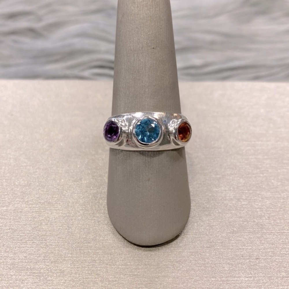 Sterling Silver Ring with Blue Topaz Amethyst and Citrine Gems